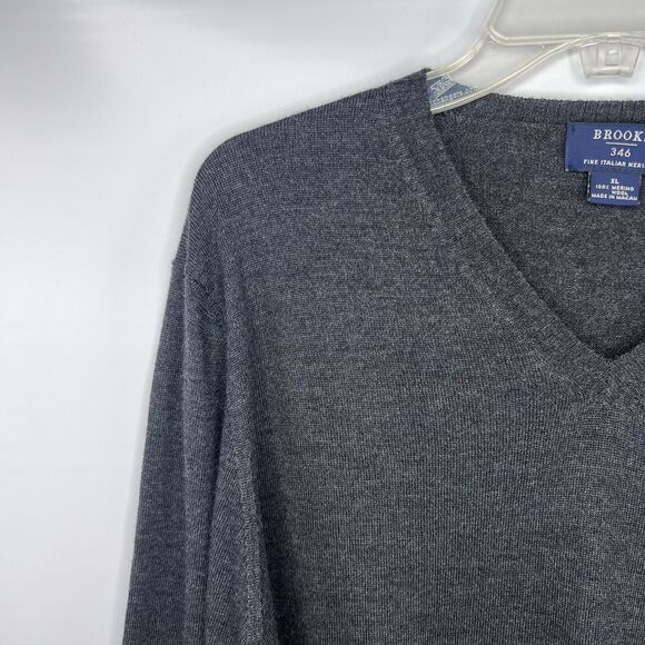 Brooks Brothers 346 Men's Merino Wool Sweater XL Pullover V Neck Gray Classic - Picture 2 of 4